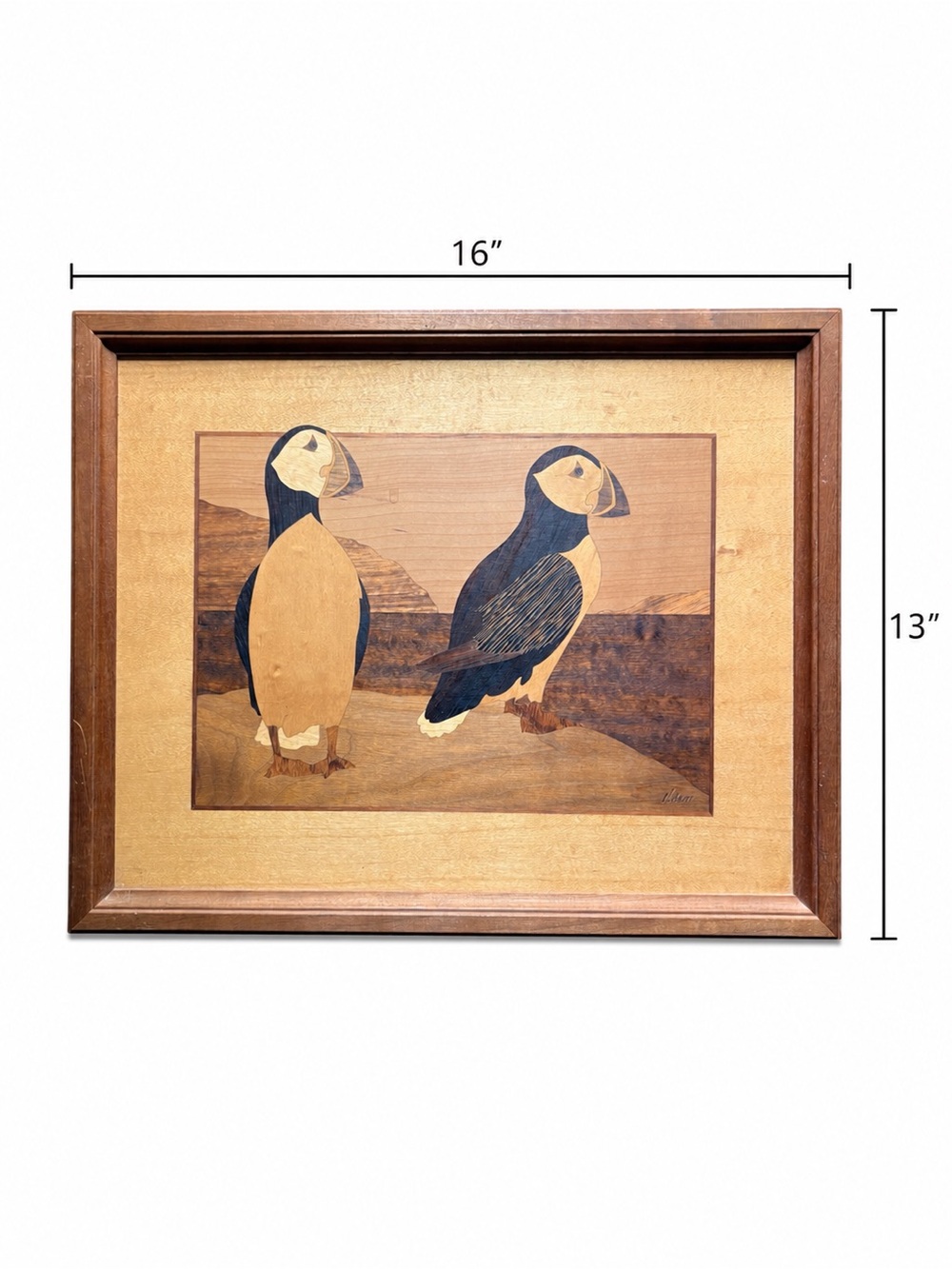 Hudson River Inlay Wood Marquetry Puffin Jeff Nelson 16” x 13” - Picture 6 of 6
